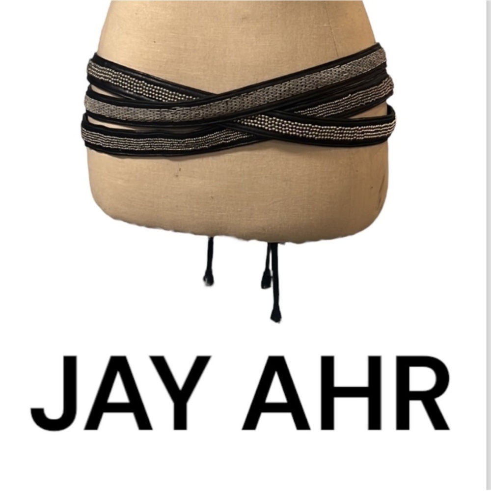 Rare Authentic Jay AHR designer black & silver leather belt sz small